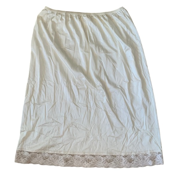 Vintage medium slip midi skirt with lace edging cream elastic waist - Picture 1 of 4